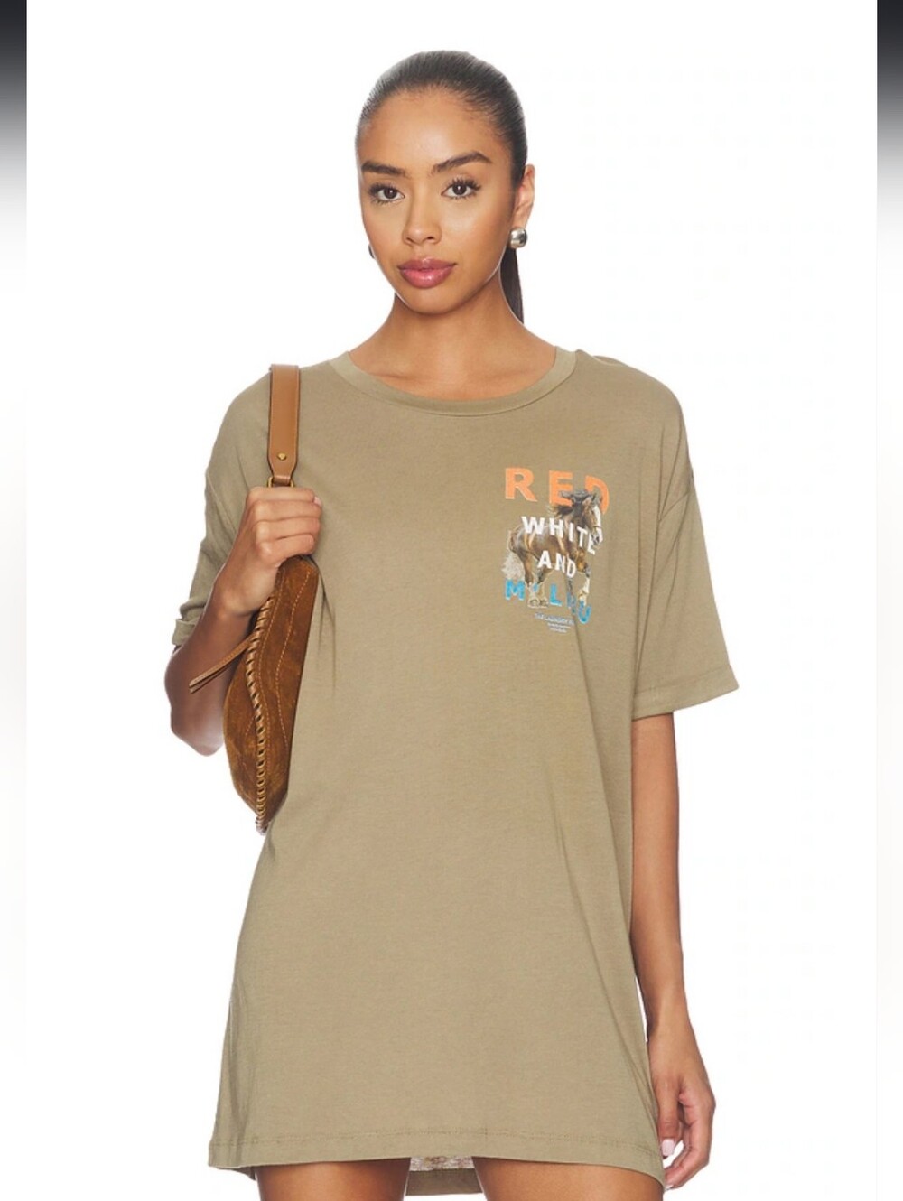 Red White And Malibu Oversized Tee in Camel Gold